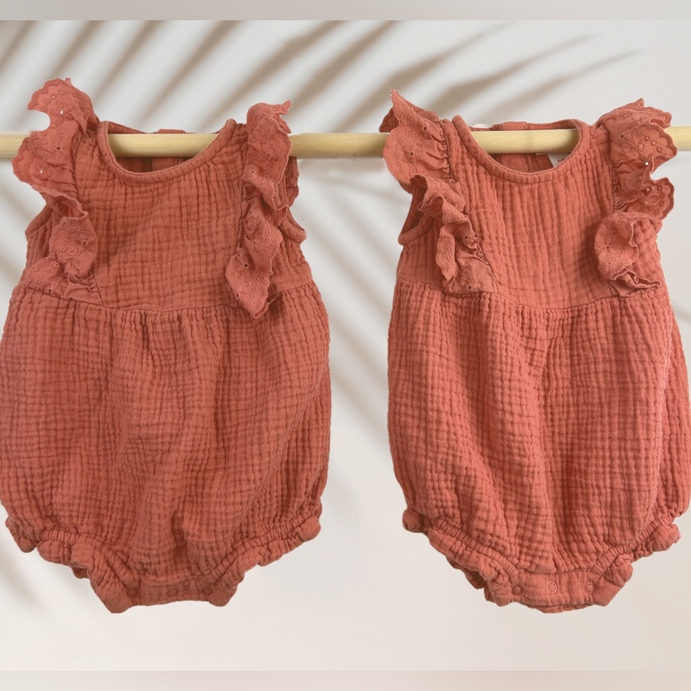 Cat & Jack 3-6M Baby Girls Rust Romper *SOLD AS SET*